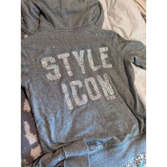 VS pink Full zip up hoodie hooded sweatshirt og y2k vintage bling style icon - Picture 7 of 13